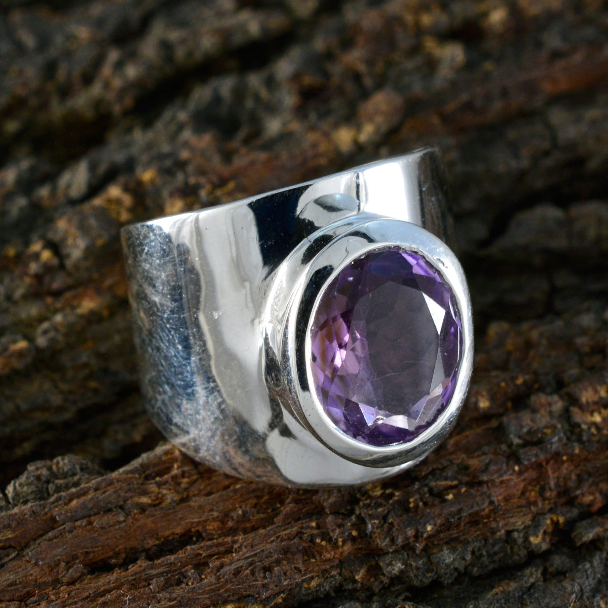 Amethyst Solitaire Egyptian 92.5 Silver Purple Gemstone Versatile Armor Ring Jewelry