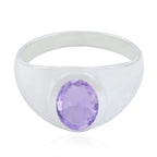 Amethyst Solitaire German Sterling Silver Purple Gemstone Minimal Trendy Ring Jewelry