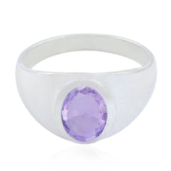 Amethyst Solitaire German Sterling Silver Purple Gemstone Minimal Trendy Ring Jewelry