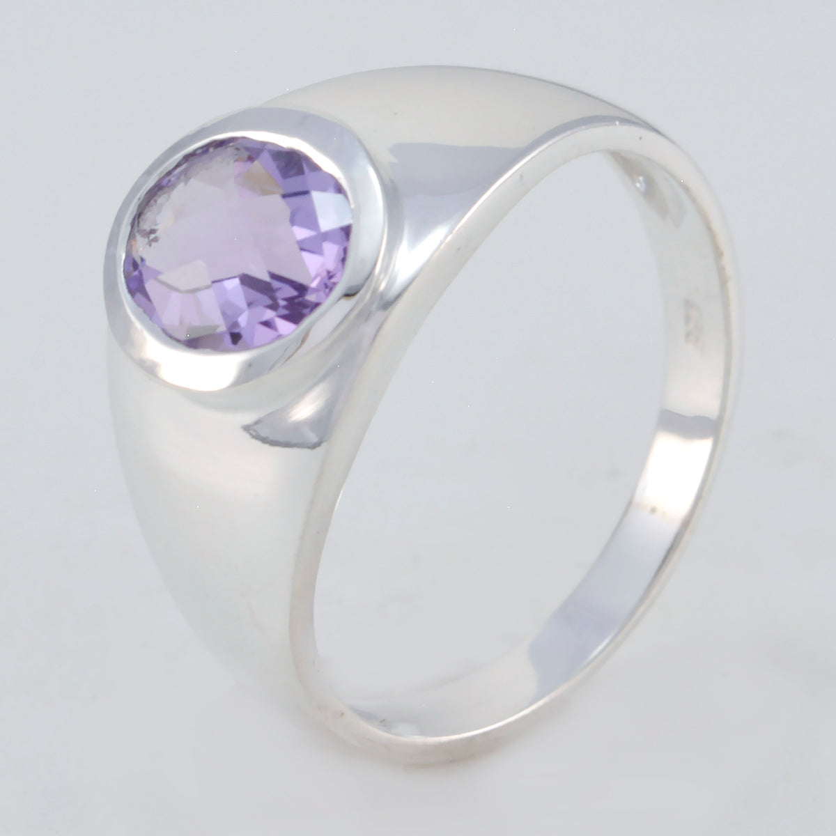 Amethyst Solitaire German Sterling Silver Purple Gemstone Minimal Trendy Ring Jewelry