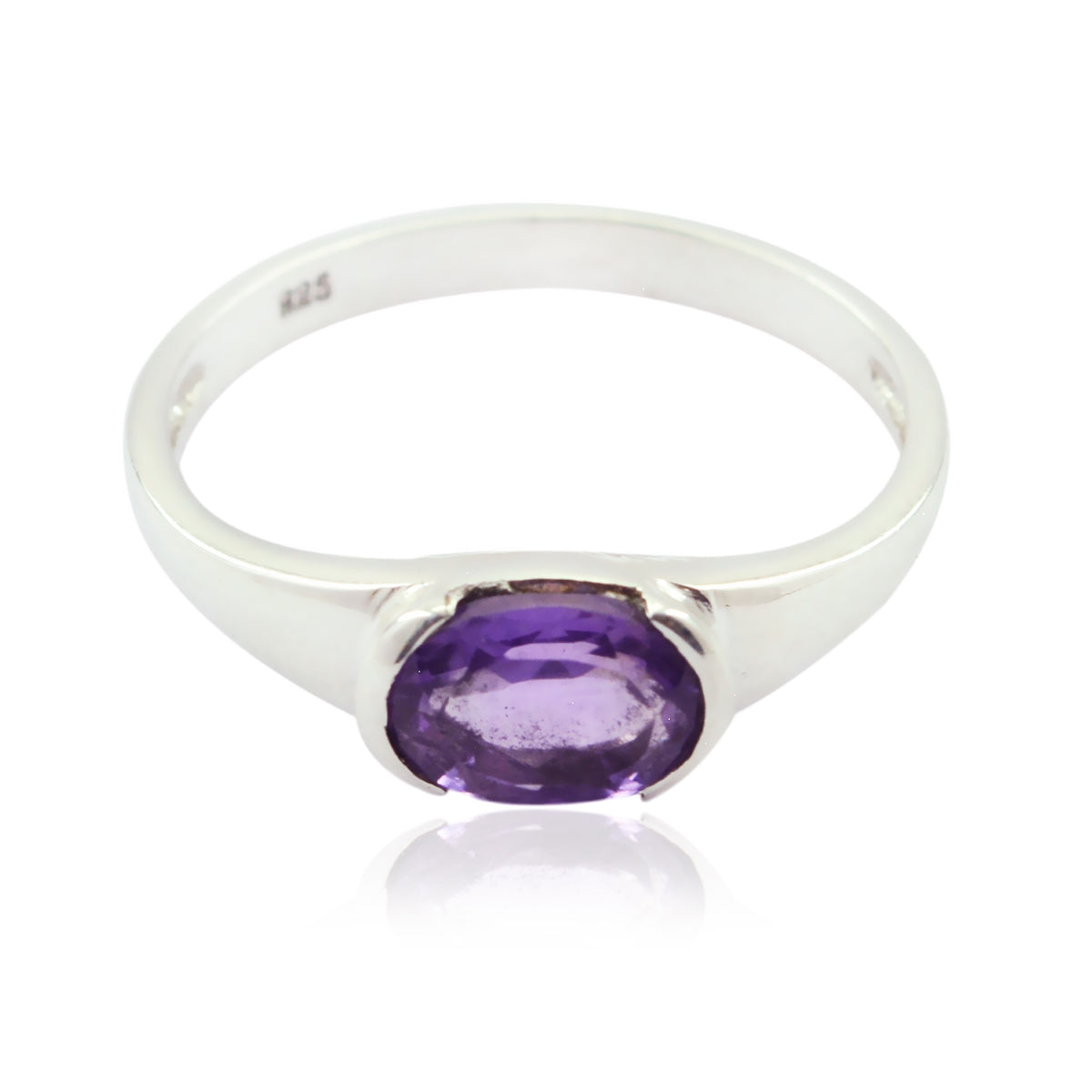 Amethyst Solitaire Korean 925 Silver Purple Gemstones Delicate Romantic Ring Jewelry