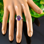 Amethyst Solitaire French 925 Sterling Silver Purple Gemstone Slim Boho Ring Jewellery