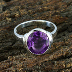 Amethyst Solitaire French 925 Sterling Silver Purple Gemstone Slim Boho Ring Jewellery