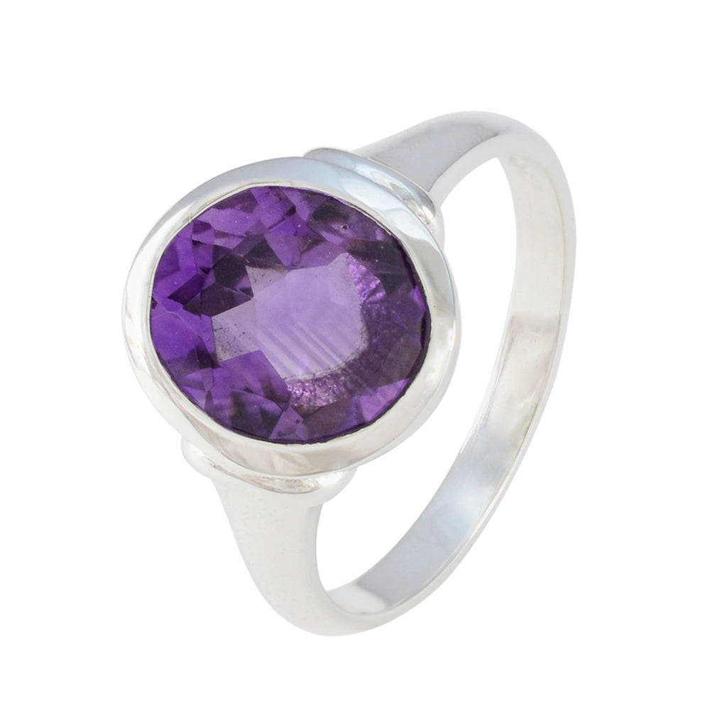 Amethyst Solitaire French 925 Sterling Silver Purple Gemstone Slim Boho Ring Jewellery