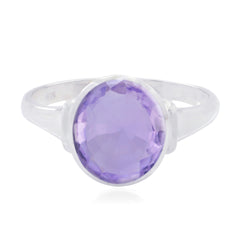 Amethyst Solitaire French 925 Sterling Silver Purple Gemstone Slim Boho Ring Jewellery