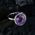 Amethyst Solitaire German 925 Sterling Silver Purple Gemstone Minimal Ethnic Ring Jewelry