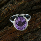 Amethyst Solitaire German 925 Sterling Silver Purple Gemstone Minimal Ethnic Ring Jewelry
