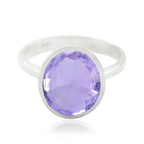 Amethyst Solitaire German 925 Sterling Silver Purple Gemstone Minimal Ethnic Ring Jewelry