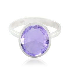 Amethyst Solitaire German 925 Sterling Silver Purple Gemstone Minimal Ethnic Ring Jewelry