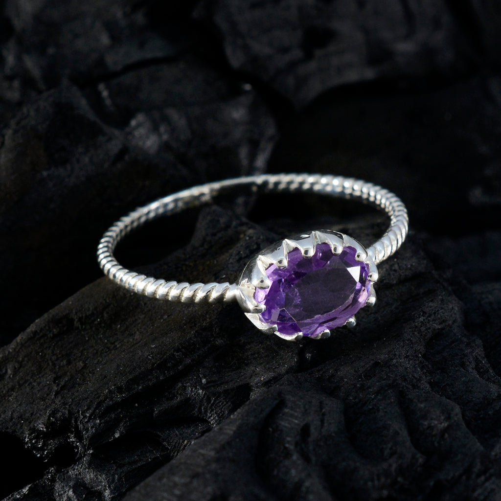 Amethyst Solitaire Japanese Silver Purple Gems Elegant  Twist Ring Jewelry