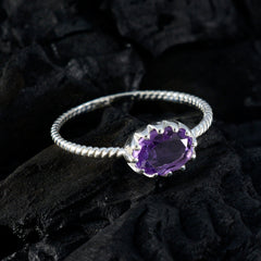 Amethyst Solitaire Japanese Silver Purple Gems Elegant  Twist Ring Jewelry
