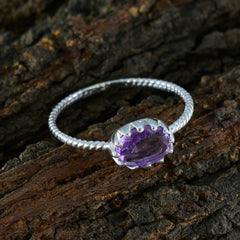 Amethyst Solitaire Japanese Silver Purple Gems Elegant  Twist Ring Jewelry