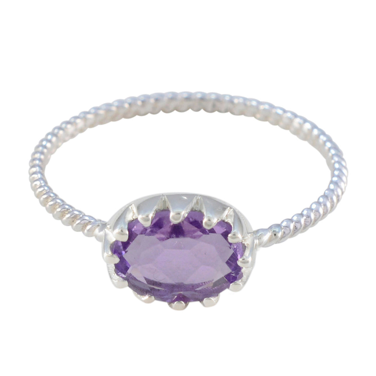 Amethyst Solitaire Japanese Silver Purple Gems Elegant  Twist Ring Jewelry