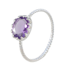 Amethyst Solitaire Japanese Silver Purple Gems Elegant  Twist Ring Jewelry