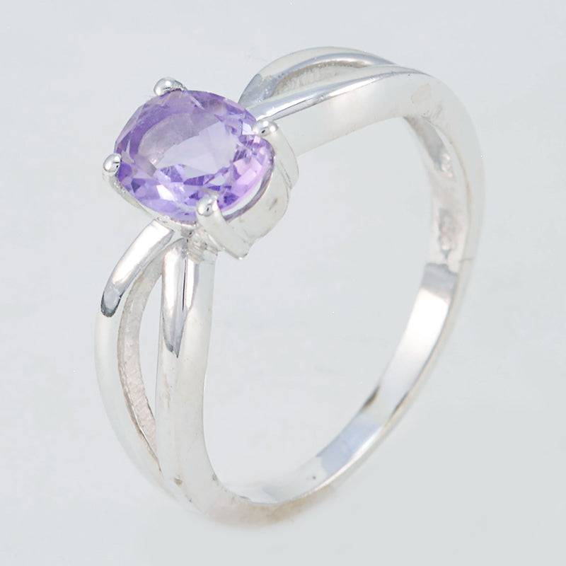 Amethyst Solitaire Korean Sterling Silvers Purple Gemstones Delicate Graceful Ring Jewellery