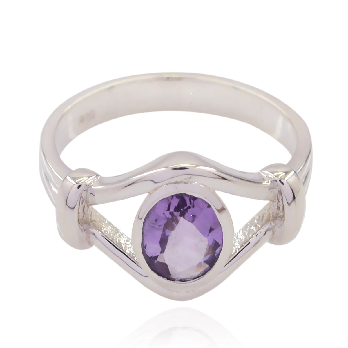 Amethyst Solitaire Indian Silver Purple Gemstone Slim Cultural Ring Jewelry