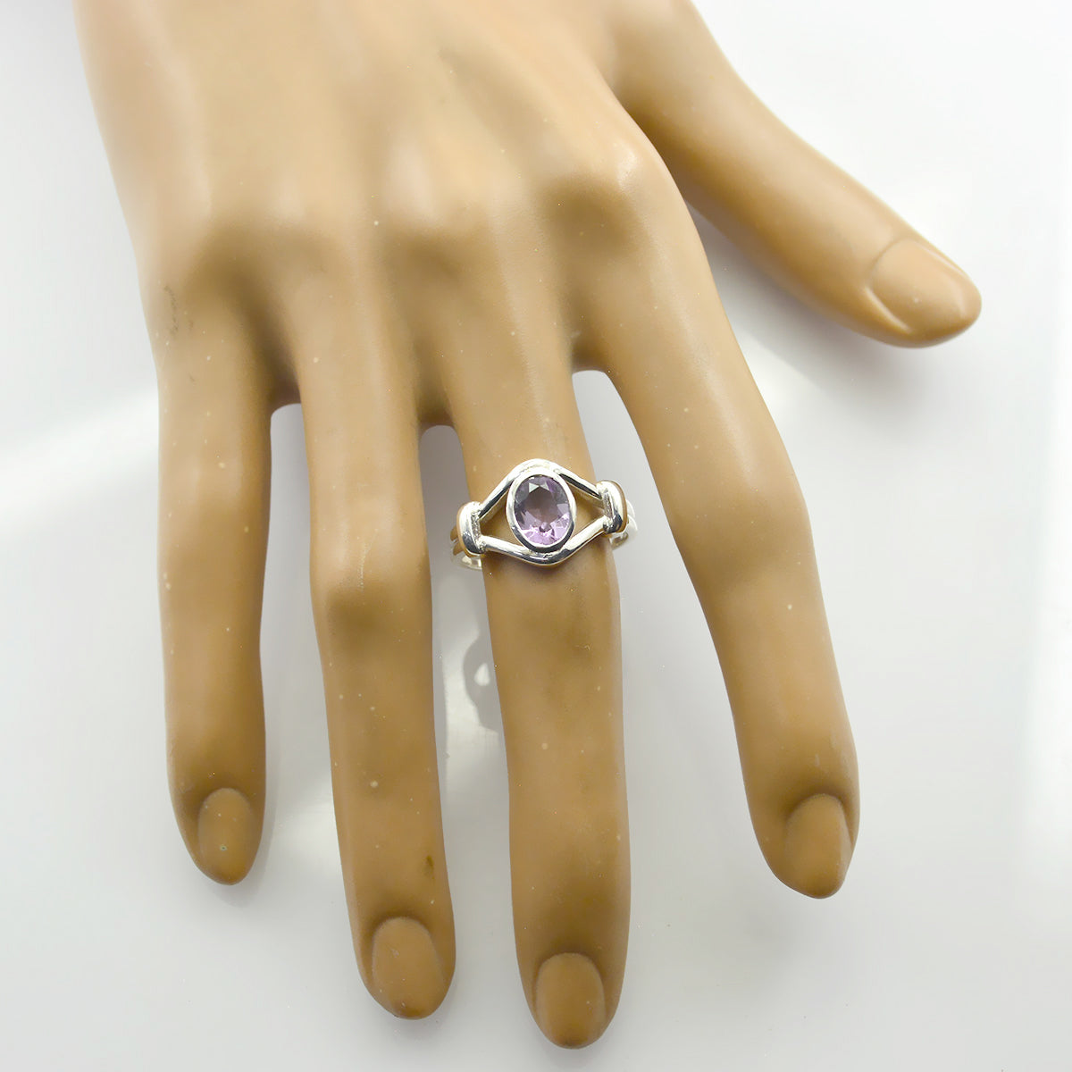 Amethyst Solitaire Indian Silver Purple Gemstone Slim Cultural Ring Jewelry