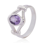 Amethyst Solitaire Indian Silver Purple Gemstone Slim Cultural Ring Jewelry