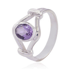 Amethyst Solitaire Indian Silver Purple Gemstone Slim Cultural Ring Jewelry