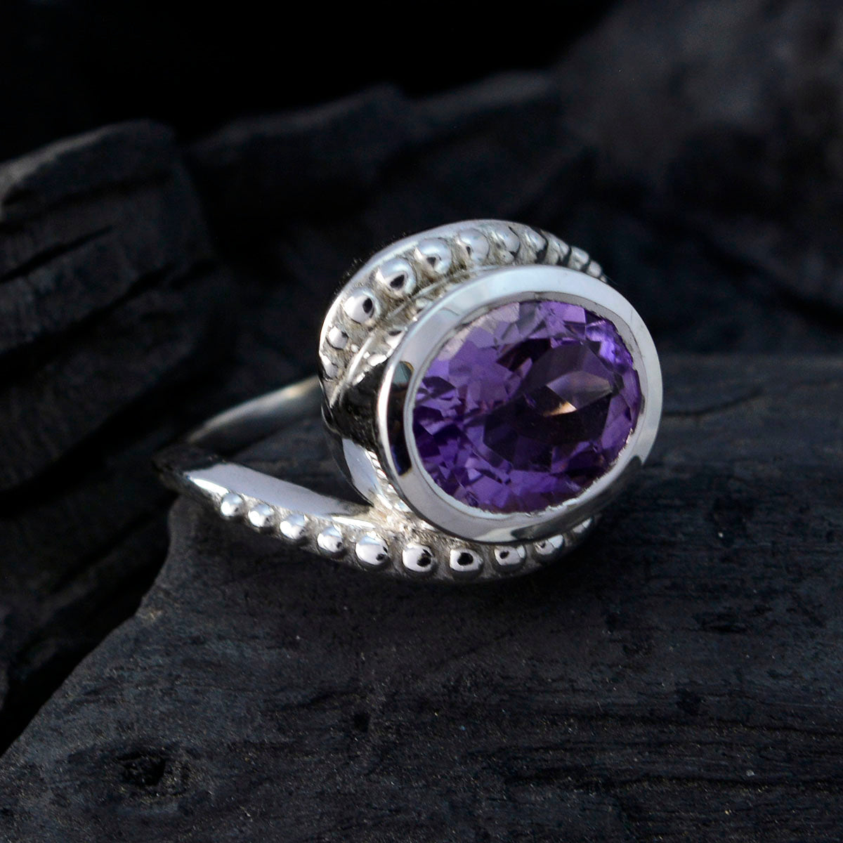 Amethyst Solitaire Moroccan 92.5 Silver Purple Gemstone Classic  Feminine Ring Jewellery