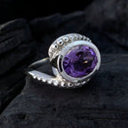 Amethyst Solitaire Moroccan 92.5 Silver Purple Gemstone Classic  Feminine Ring Jewellery