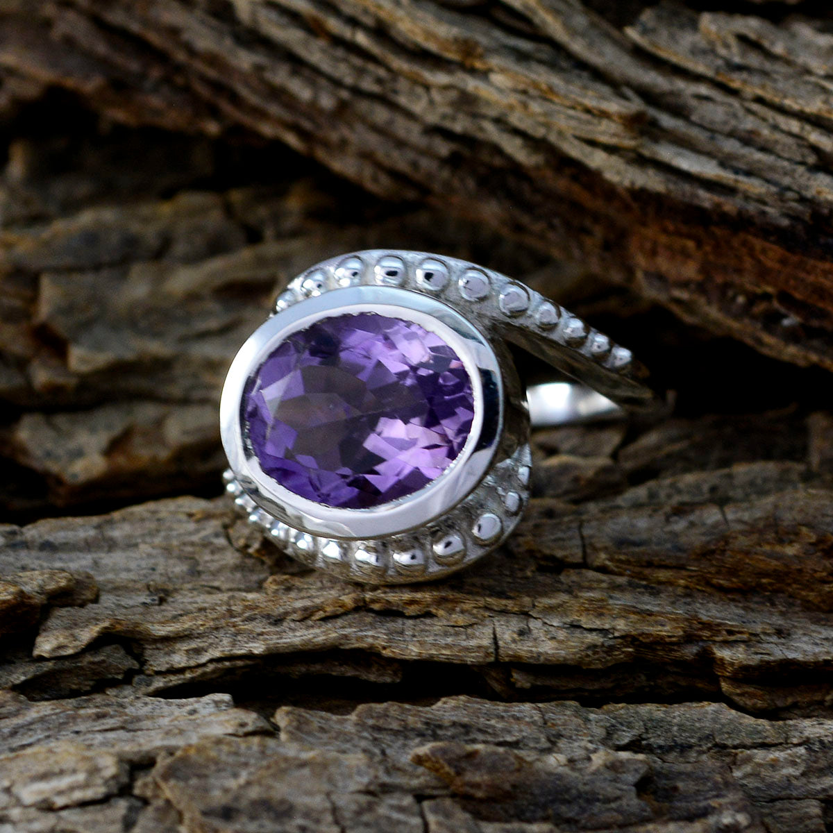 Amethyst Solitaire Moroccan 92.5 Silver Purple Gemstone Classic  Feminine Ring Jewellery
