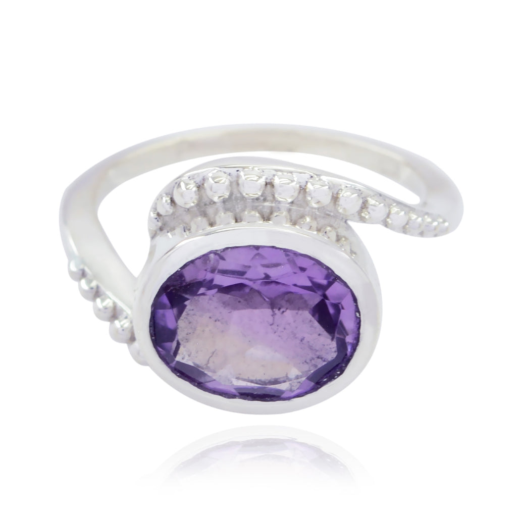 Amethyst Solitaire Moroccan 92.5 Silver Purple Gemstone Classic  Feminine Ring Jewellery