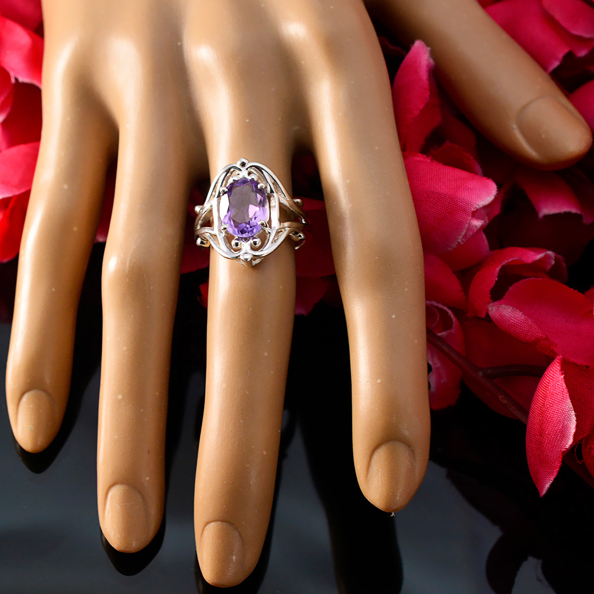 Amethyst Solitaire German Sterling Silver Purple Gemstone Tiny Artisan Ring Jewellery