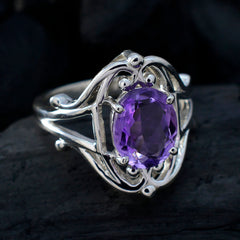 Amethyst Solitaire German Sterling Silver Purple Gemstone Tiny Artisan Ring Jewellery
