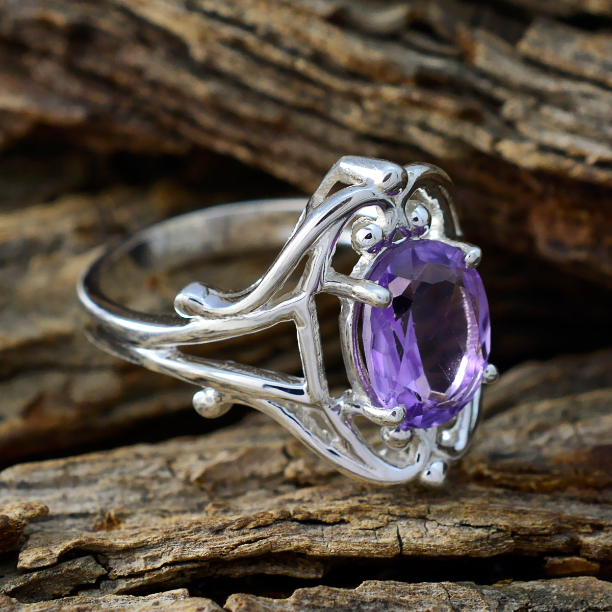 Amethyst Solitaire German Sterling Silver Purple Gemstone Tiny Artisan Ring Jewellery