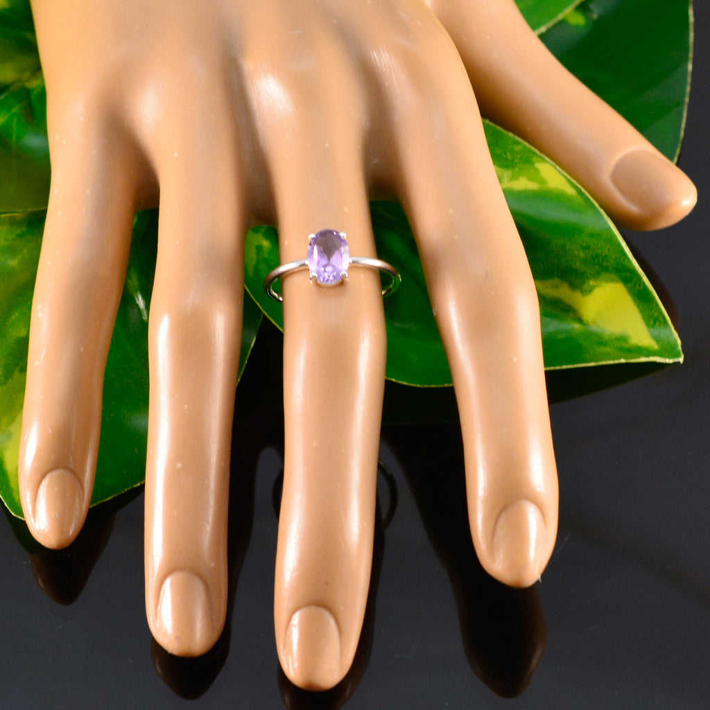 Amethyst Solitaire American 925 Silver Purple Gemstone Elegant  Romantic Ring Jewellery