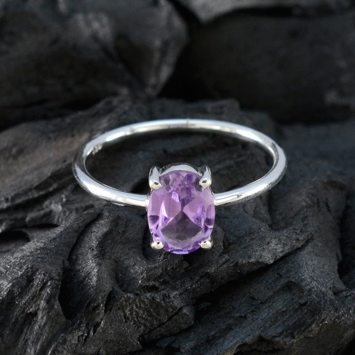 Amethyst Solitaire American 925 Silver Purple Gemstone Elegant  Romantic Ring Jewellery