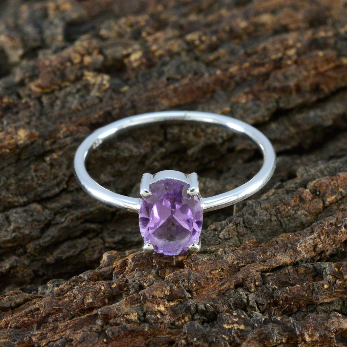 Amethyst Solitaire American 925 Silver Purple Gemstone Elegant  Romantic Ring Jewellery