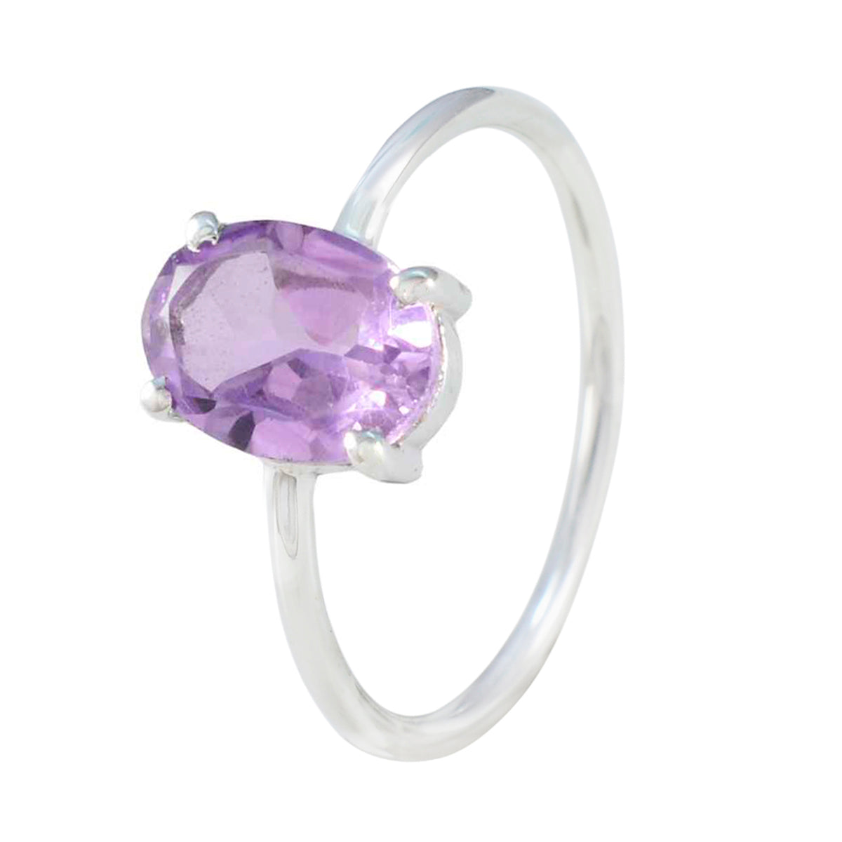 Amethyst Solitaire American 925 Silver Purple Gemstone Elegant  Romantic Ring Jewellery
