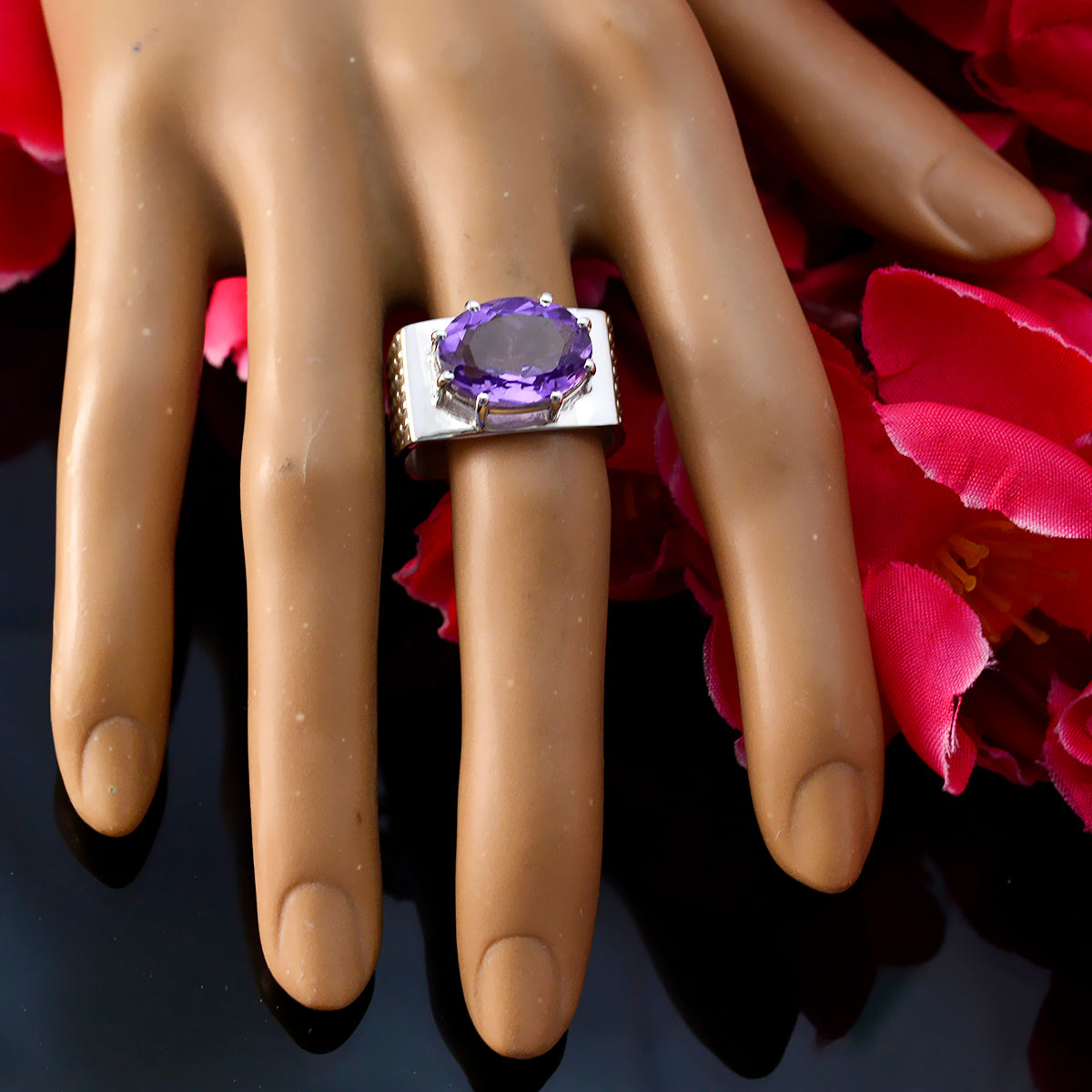 Amethyst Solitaire Egyptian 92.5 Silver Purple Gems Versatile Heritage Ring Jewelry