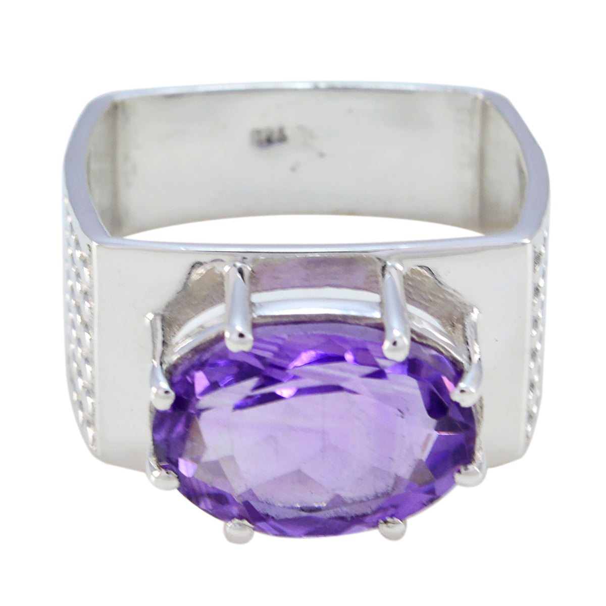 Amethyst Solitaire Egyptian 92.5 Silver Purple Gems Versatile Heritage Ring Jewelry メイン画像
