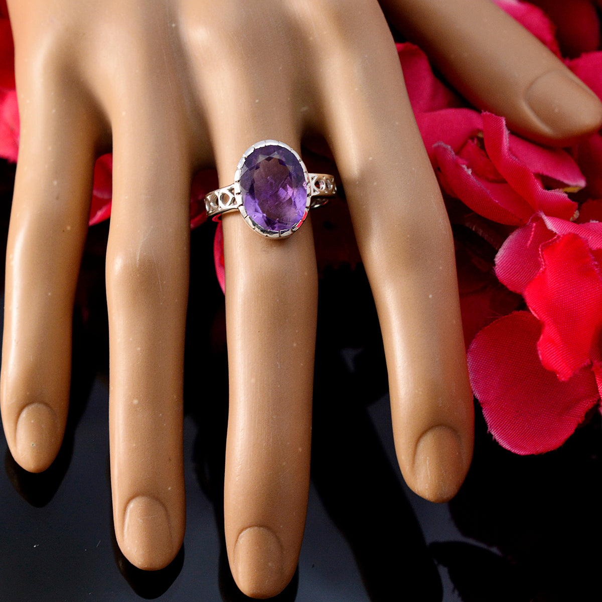Amethyst Solitaire Mexican Sterling Silver Purple Gemstones Slim Filigree Ring Jewelry