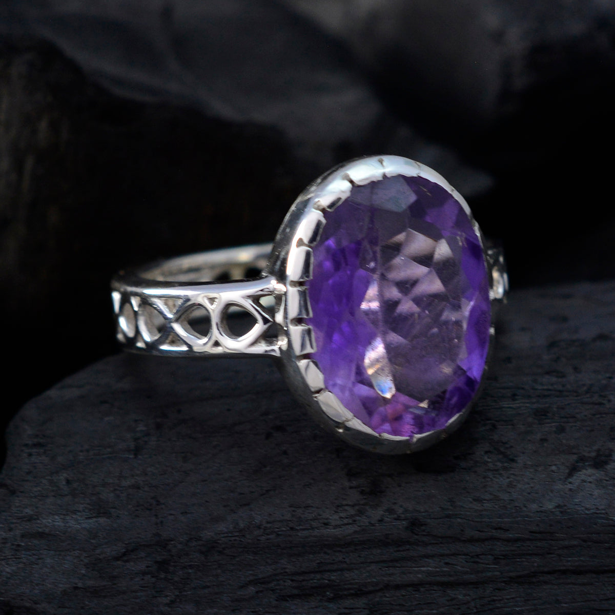 Amethyst Solitaire Mexican Sterling Silver Purple Gemstones Slim Filigree Ring Jewelry