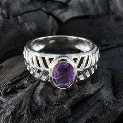Amethyst Solitaire Russian 92.5 Silver Purple Gemstone Minimal Art Deco Ring Jewelry