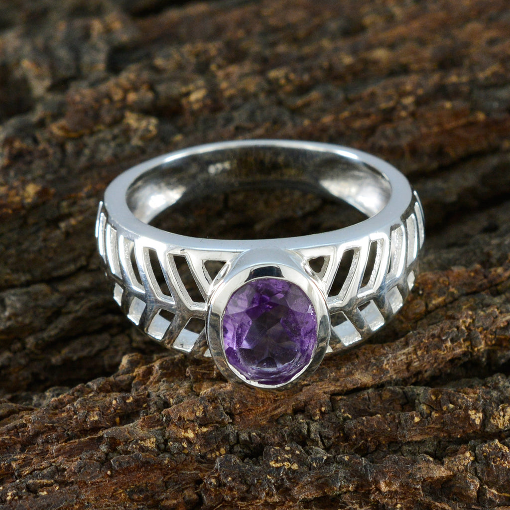 Amethyst Solitaire Russian 92.5 Silver Purple Gemstone Minimal Art Deco Ring Jewelry