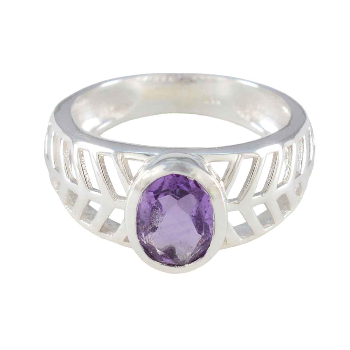 Amethyst Solitaire Russian 92.5 Silver Purple Gemstone Minimal Art Deco Ring Jewelry