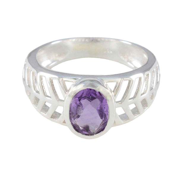Amethyst Solitaire Russian 92.5 Silver Purple Gemstone Minimal Art Deco Ring Jewelry