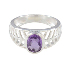 Amethyst Solitaire Russian 92.5 Silver Purple Gemstone Minimal Art Deco Ring Jewelry