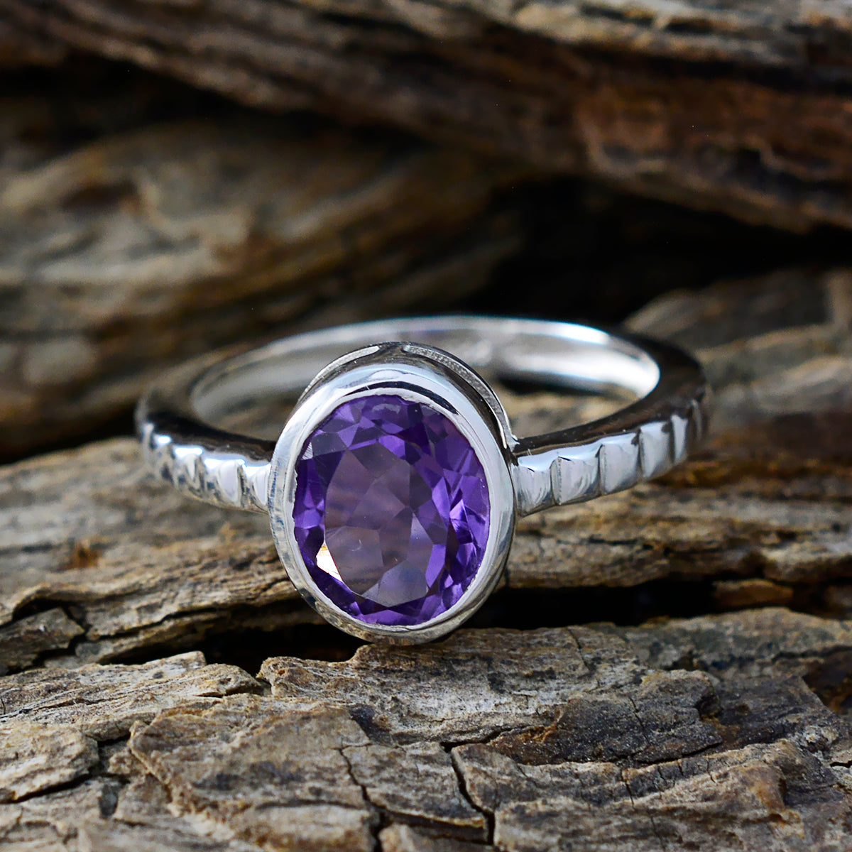 Amethyst Solitaire African Sterling Silver Purple Gemstones Featherlight Boho Ring Jewellery