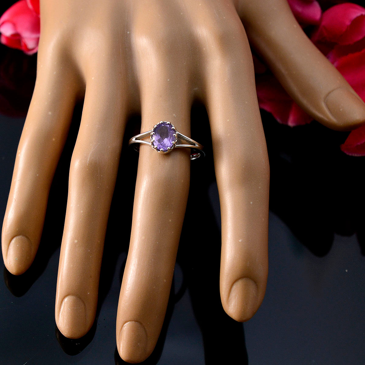 Amethyst Solitaire Korean Silvers 925 Purple Gemstones Dainty Modern Ring Jewelry