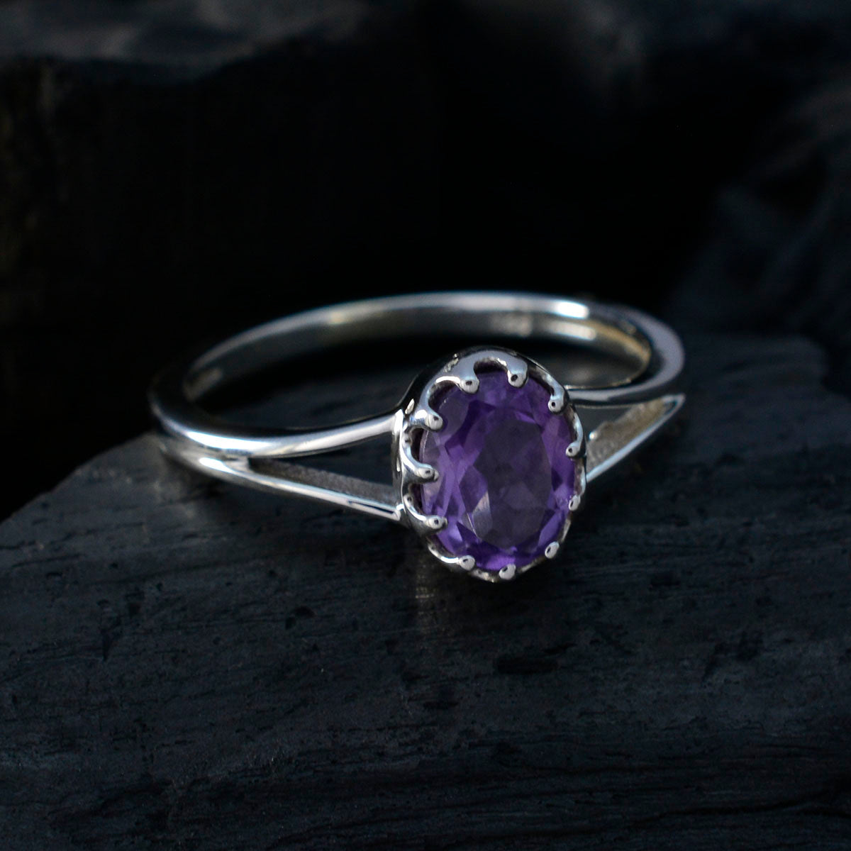 Amethyst Solitaire Korean Silvers 925 Purple Gemstones Dainty Modern Ring Jewelry
