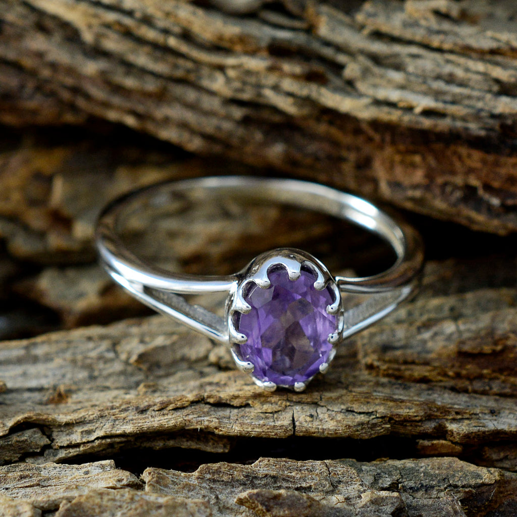 Amethyst Solitaire Korean Silvers 925 Purple Gemstones Dainty Modern Ring Jewelry