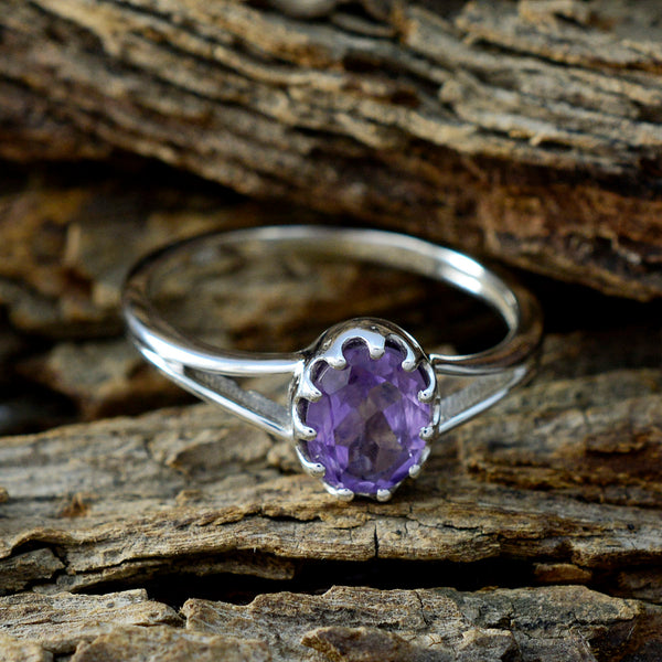 Amethyst Solitaire Korean Silvers 925 Purple Gemstones Dainty Modern Ring Jewelry