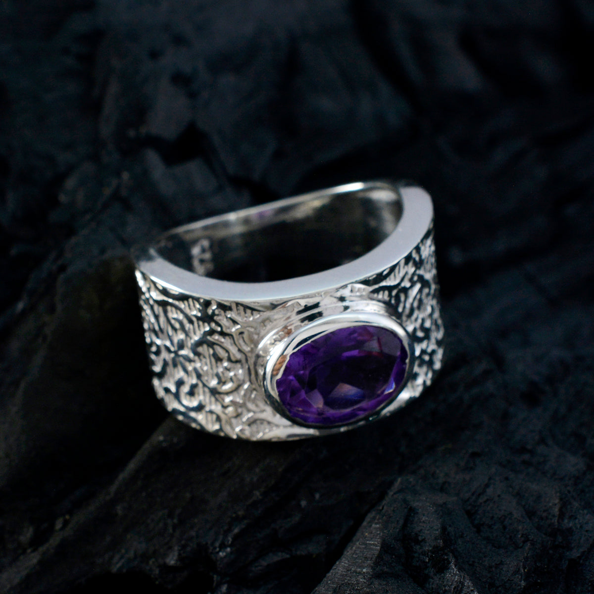 Amethyst Solitaire African 925 Silver Purple Gems Essential  Art Deco Ring Jewellery