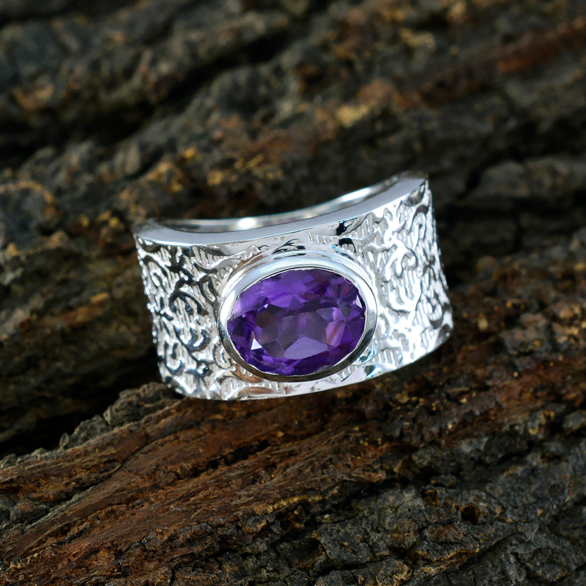 Amethyst Solitaire African 925 Silver Purple Gems Essential  Art Deco Ring Jewellery